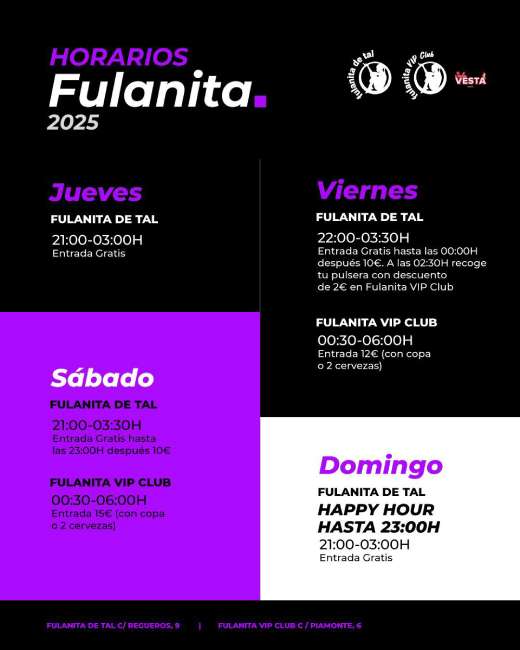 Fulanita de Tal - Chueca - horarios otoño 2025